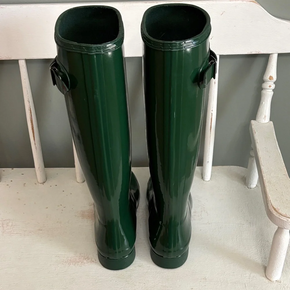 Hunter Dark Green Glossy Rain Boots - Picture 3 of 6